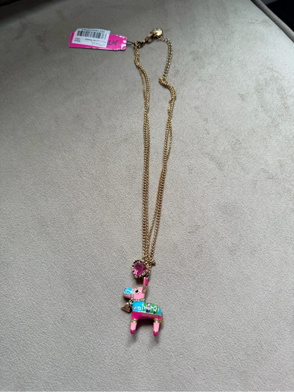 Betsey Johnson Gold-Tone Necklace with Pink Multicolor Piñata Donkey Charm